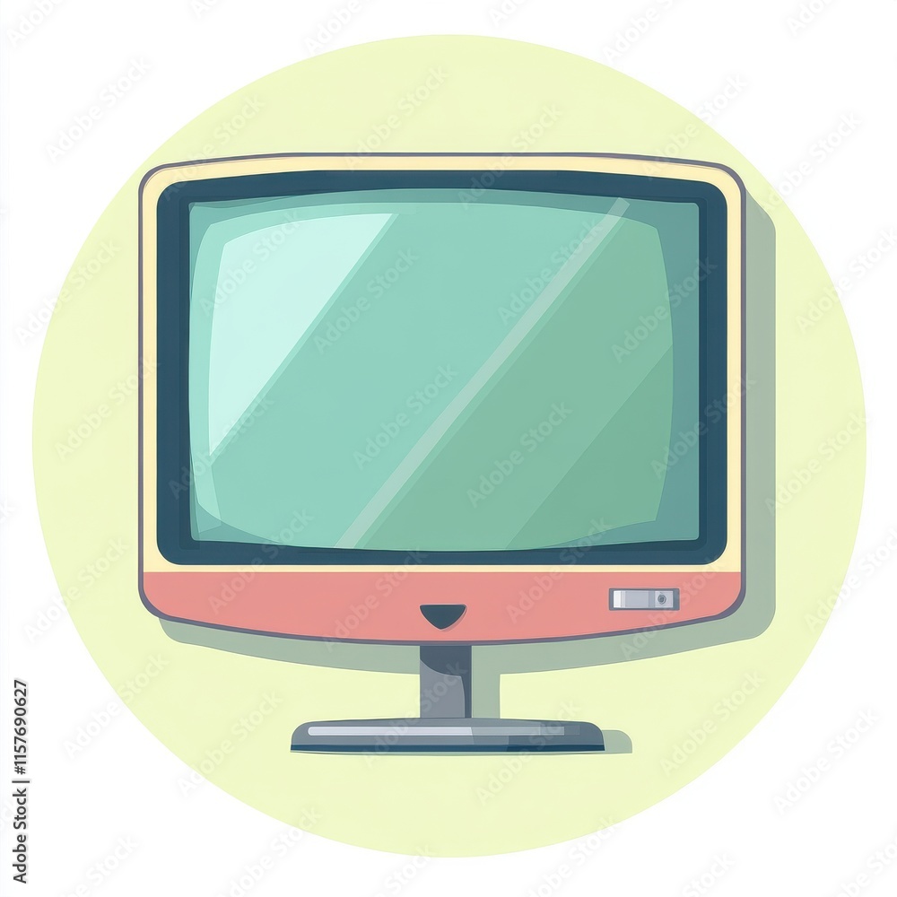 Poster a retro-style computer monitor with a pink frame, capturing a nostalgic vibe of early technology.