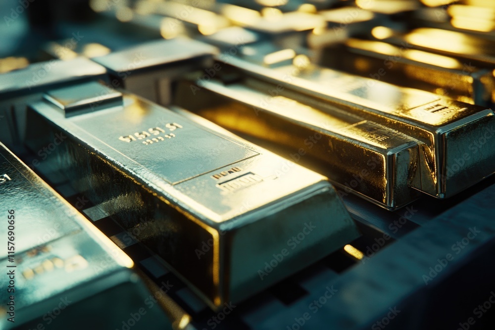 Poster a collection of gold bars stacked on a table