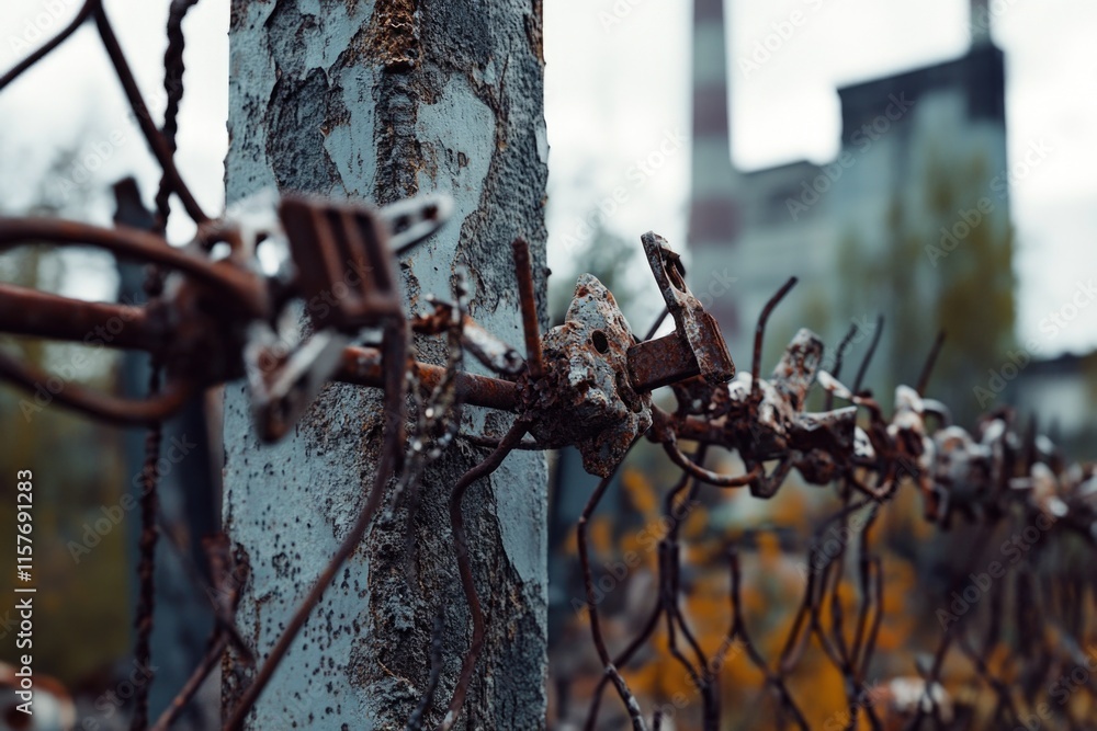 Poster A close-up view of a chain link fence with textured wire mesh and rusted details