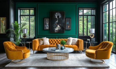 Art Deco blending bold metallics with geometric patterns, Generative AI