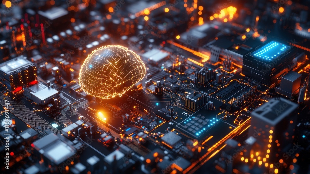 Poster artificial intelligence: brain in circuitry