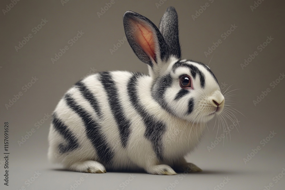 Poster a rabbit sits on a gray surface in monochrome tones