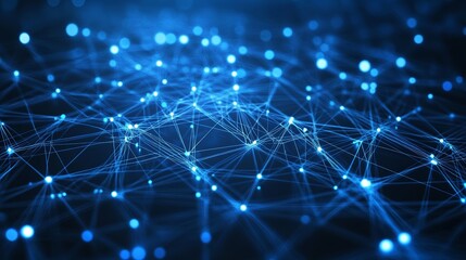 Abstract blue glowing network connection. Digital data flow, technology background.