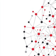 Abstract network graphic showcasing a dynamic web of interconnected nodes in black, red, and gray.