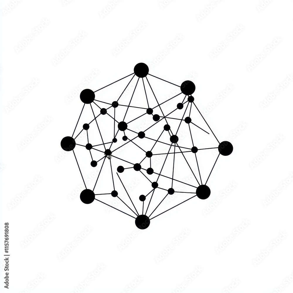 Poster abstract black network diagram symbolizing connections and data interaction.