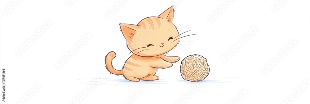 Poster cute kitten plays joyfully with a ball of yarn in a bright, playful setting perfect for a creative m