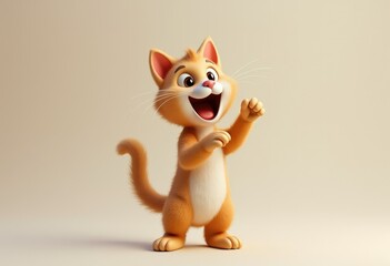 A cute cartoon cat with a big smile and raised paws.