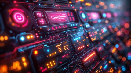 Obraz premium Produce a neon set of web development symbols, including shimmering