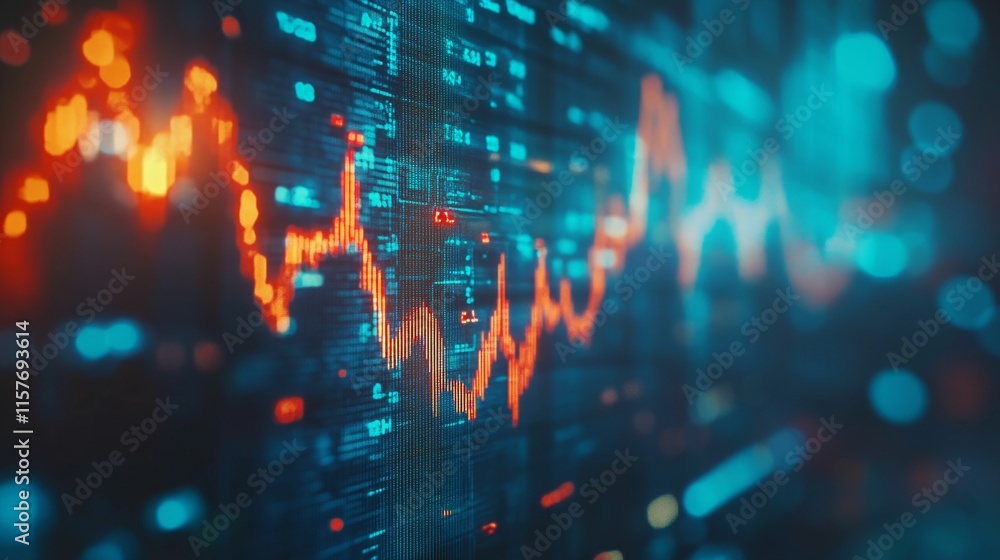 Poster analyzing data trends in finance global market infographic digital environment close-up view data vi