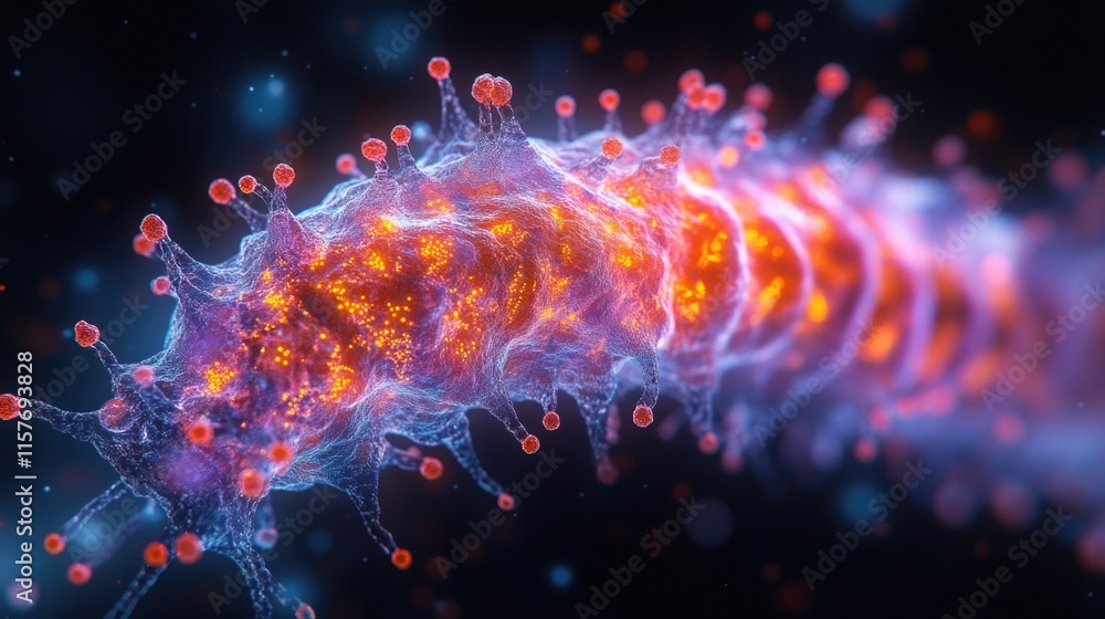 Poster a detailed view of a single cell on a dark background