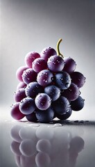 Cluster of Purple Grapes with Water Droplets on a Reflective Surface
