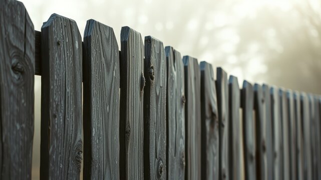 A weathered wooden fence stretches into the hazy distance, its dark grey planks hinting at age and resilience