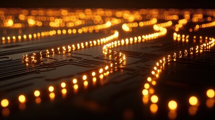 Obraz premium Abstract Circuit Board with Glowing Orange LED Lights