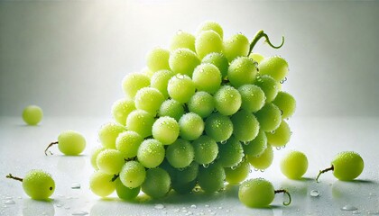 Fresh Green Grapes with Water Droplets on Light Background