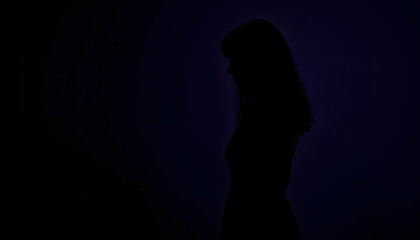 Fototapeta premium Photo of lady break dark paper backdrop escape feel passionate isolated color background, dreamy atmosphere. isolated with white highlights