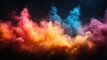 Naklejka premium Colorful powder explosion on black background.