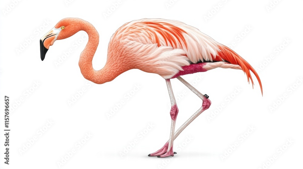 Poster Elegant flamingo illustration with bright pink feathers and space for text in a minimalist design. Generative AI
