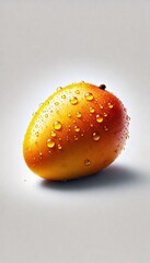 Juicy Mango with Water Droplets on White Background