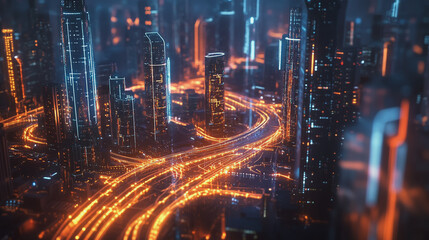 Smart digital Innovation city with connection network reciprocity over the cityscape. of future smart wireless digital city and social media networking systems that connects people with in city