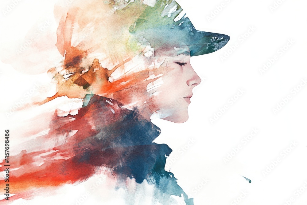 Aufkleber A portrait of someone wearing a hat, can be used as a placeholder for a character in various scenes or stories