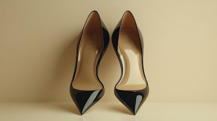 Elegant black patent leather high heels.