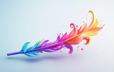 Colorful feather design with vibrant hues and artistic splashes in a modern style