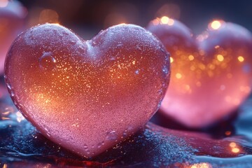 Fototapeta premium A frozen heart on a table with frosty details, perfect for winter-themed designs and projects