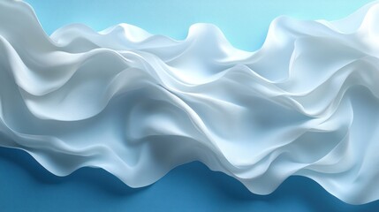 Fototapeta premium A smooth, flowing white fabric against a blue background, creating a serene visual effect.