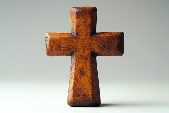 A simple wooden cross on a white background