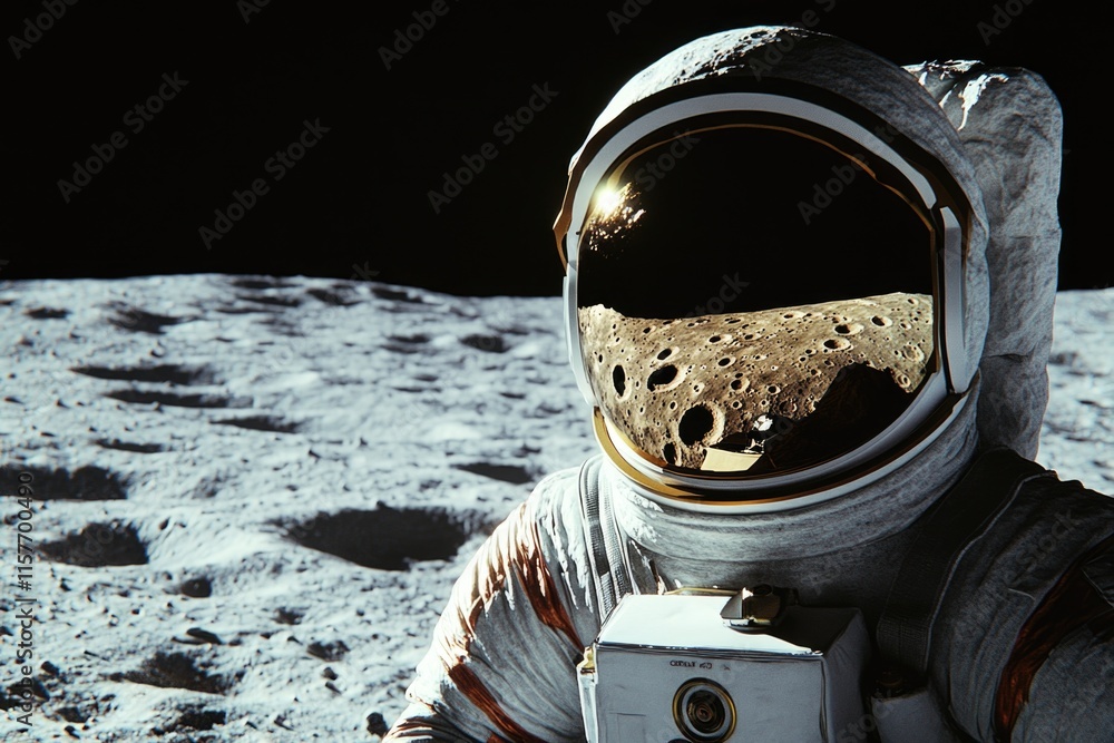 Poster an astronaut holds a camera in their spacesuit, ready for space exploration