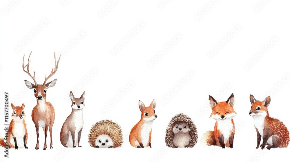 Aufkleber charming illustration depicting various forest animals in a natural setting together in harmony and 