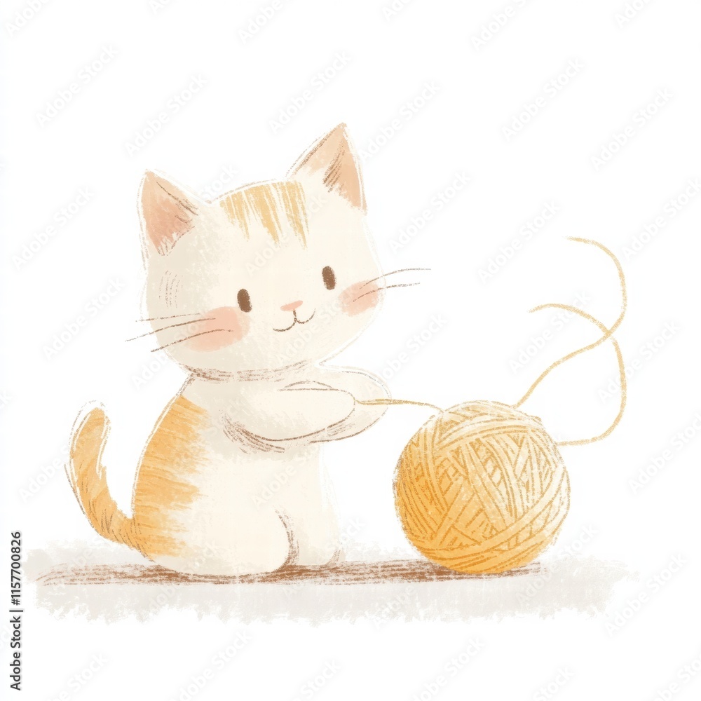 Aufkleber cute kitten joyfully playing with a ball of yarn in a cozy indoor environment with plenty of copy sp