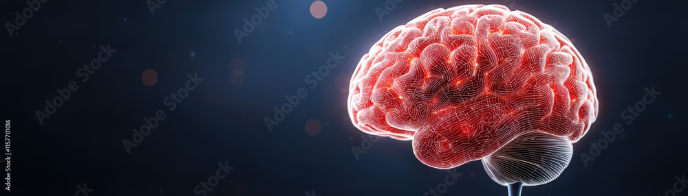 Poster close up view of brain with glowing neural connections, showcasing intricate details and vibrant col
