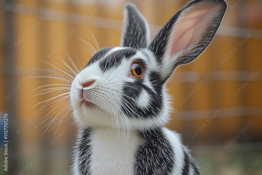 Poster A close-up shot of a rabbit's face with a fence in the background