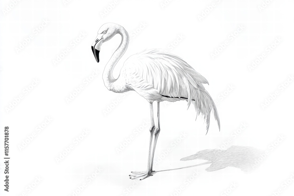 Poster Illustration of a graceful flamingo standing alone in a serene environment with ample copy space for personalized text. Generative AI
