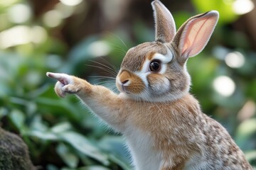 Obraz premium A small rabbit stands on its hind legs