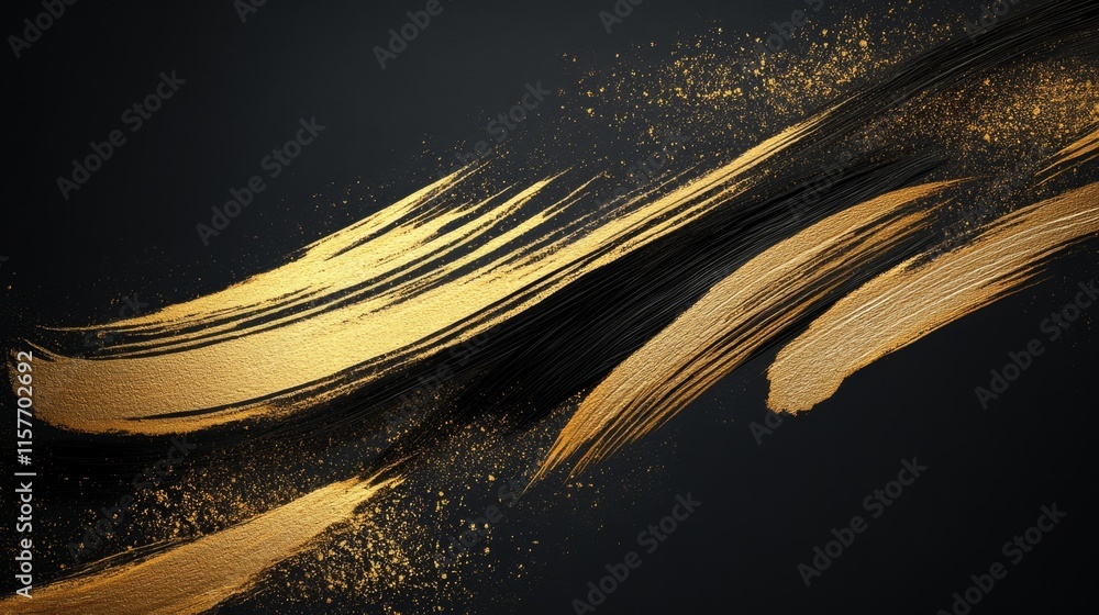 Poster dynamic gold brush strokes on dark canvas abstract art creation studio environment artistic perspect