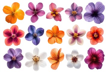 A bouquet of various colored flowers arranged on a clean white background
