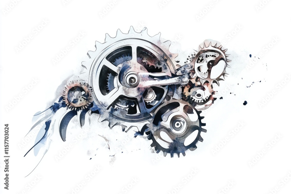 Poster a detailed illustration of gears and wheels on a white background, perfect for use in design project