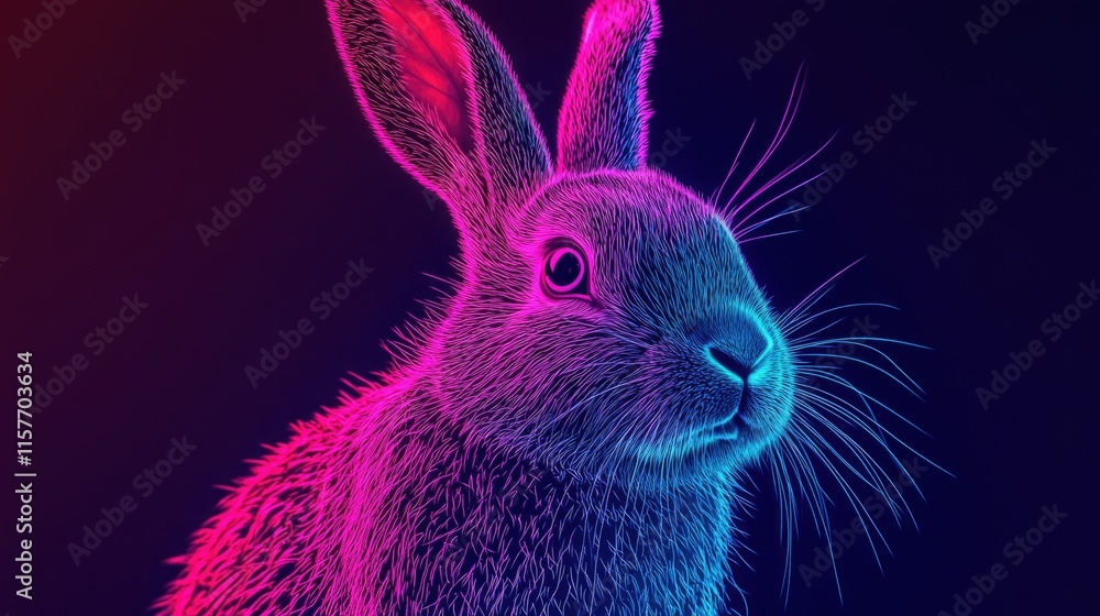 Poster a close-up view of a rabbit on a dark background, ideal for use in designs or illustrations where a 