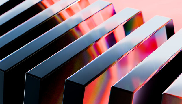 3D Render of Sleek Metal Bars with Crystal Highlights