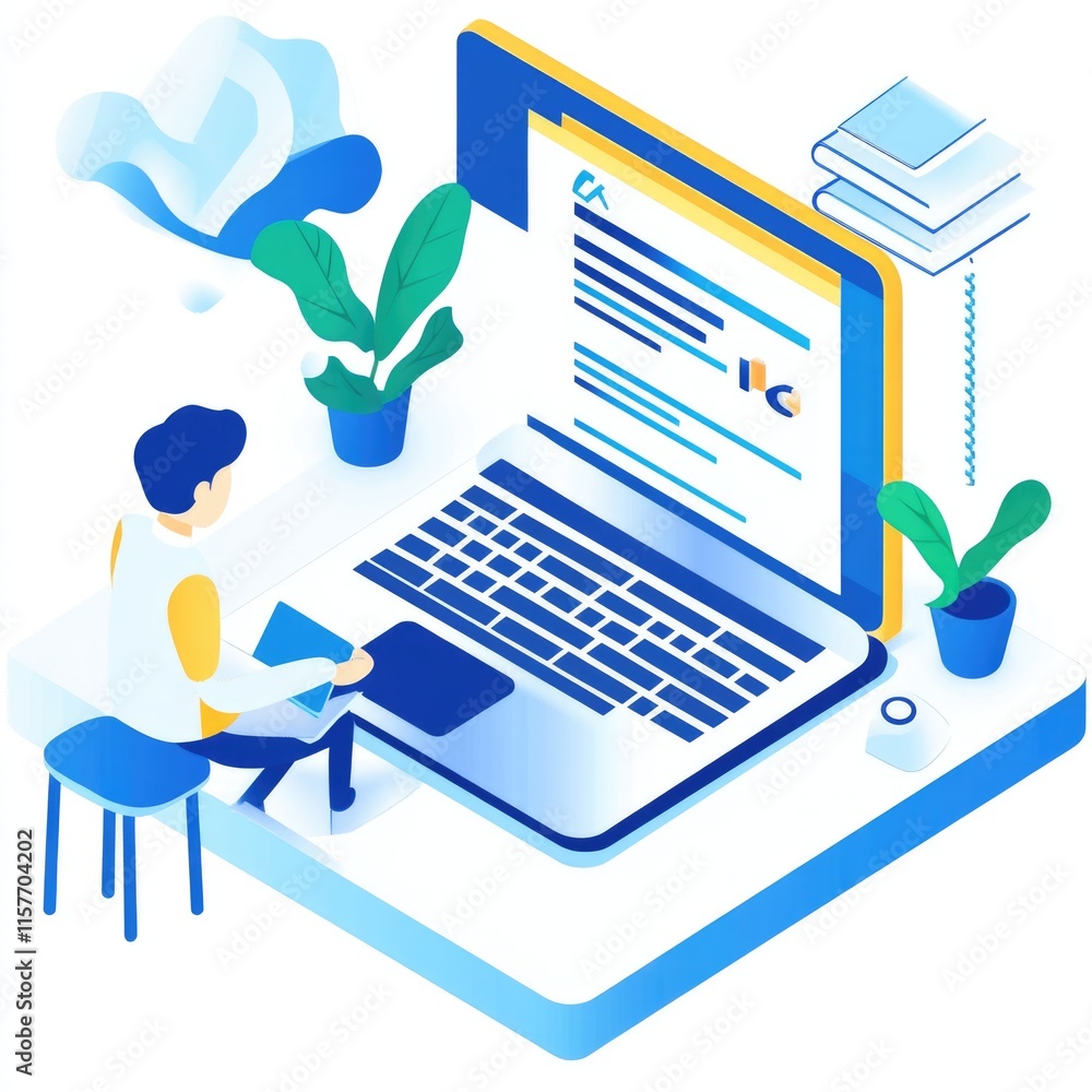 Poster a person sits in front of a laptop computer with a focused expression, ideal for use in articles abo