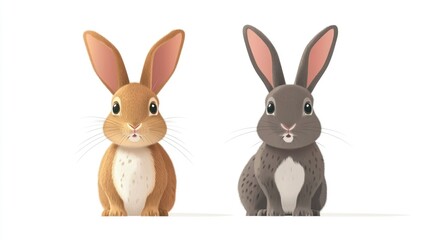 Obraz premium Two rabbits standing side by side, possibly in a natural environment