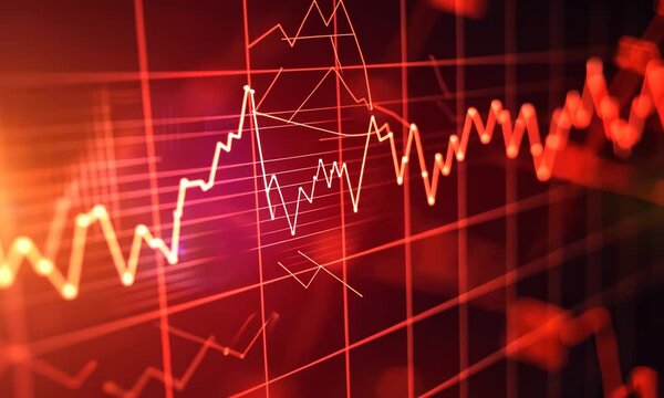 Abstract red graph with glowing lines indicating financial data or stock market trends