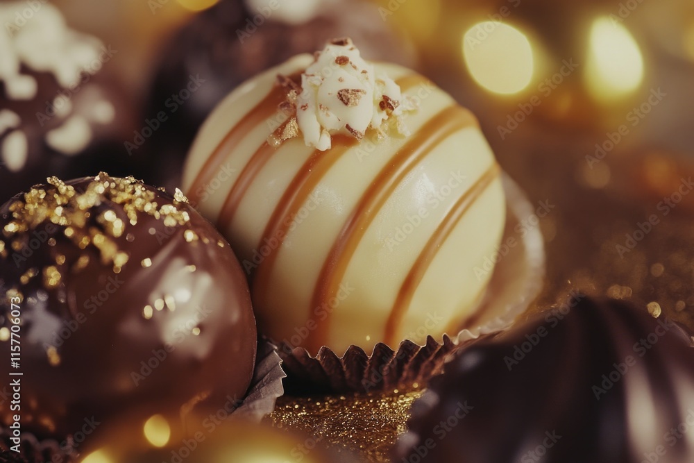 Poster a close-up shot of a bunch of chocolates on a table, perfect for use in food-related content or as a