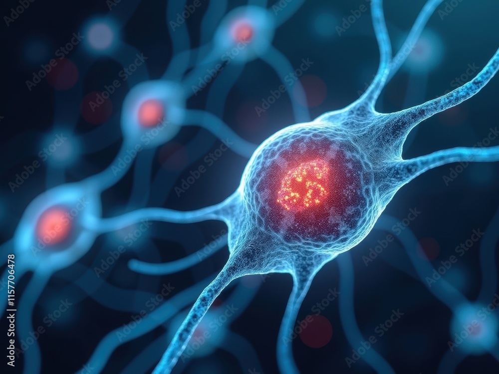 Poster neurons interconnected within the brain showcasing their structure and signaling activity in vivid d