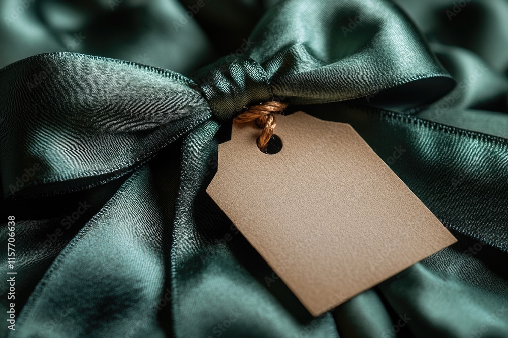 Poster A simple yet elegant design featuring a green ribbon with a tag attached, perfect for various occasions and uses