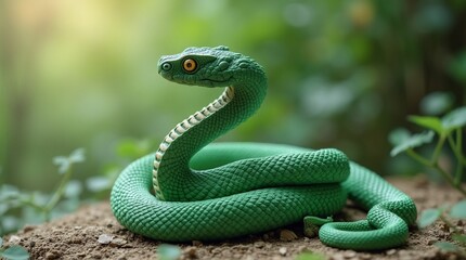 Fototapeta premium Green wooden snake in the new year.