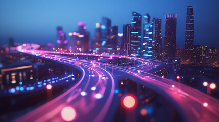 Obraz premium Smart digital Innovation city with connection network reciprocity over the cityscape. of future smart wireless digital city and social media networking systems that connects people with in city
