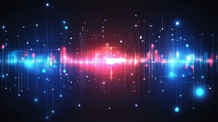 Abstract digital wave background, red and blue neon lights.